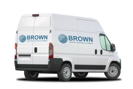 Brown Heating, Cooling & Plumbing white van