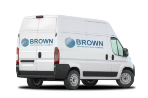 Brown Heating, Cooling & Plumbing white van